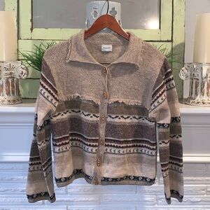 United Colors of Benetton Italian Wool Fringe Accent Toggle Button Sweater M